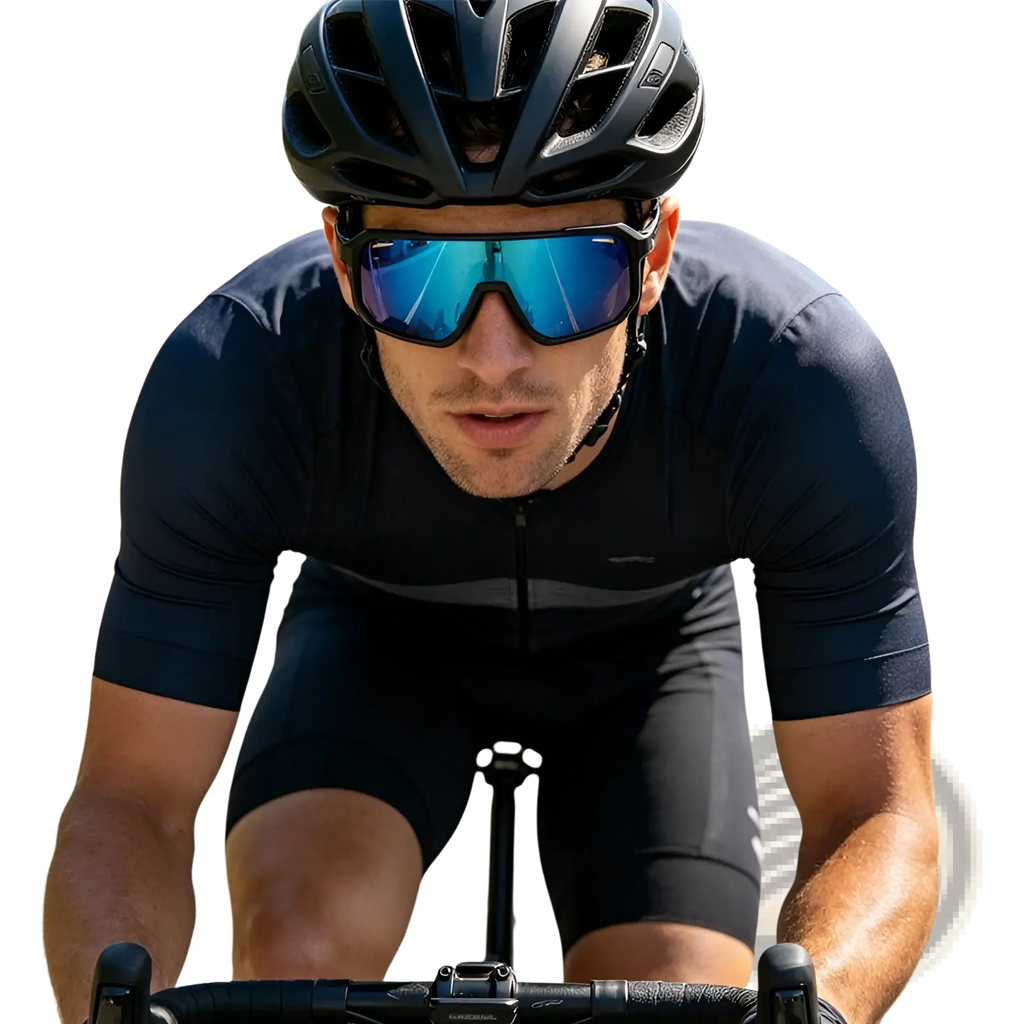 Black aerodynamic cycling helmet with integrated ventilation slots and sleek modern design for sport use