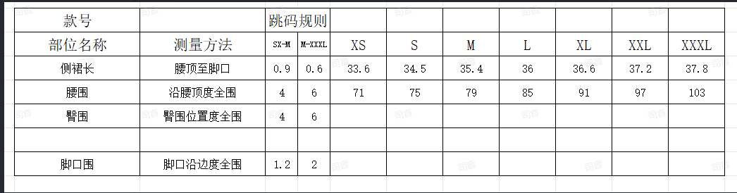 The table displays size measurements for a white pleated mini skirt high waisted a line garment listing waist and hip dimensions from XS to XXXL.