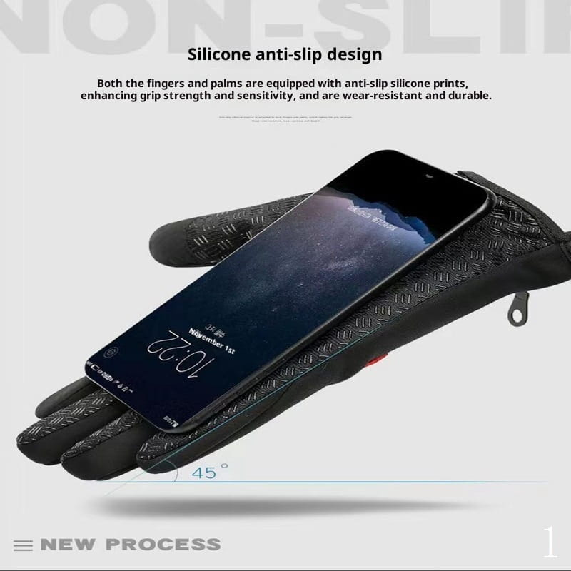 Black silicone-grip women’s winter cycling touchscreen gloves showing the back side with a textured diamond-patterned design for enhanced grip and durability.