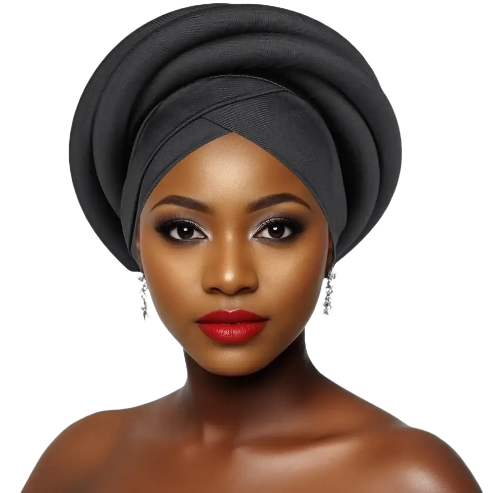Black african women twisted turban head wrap with softly draped smooth fabric finish for stylish wear
