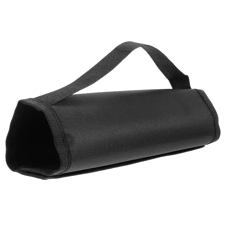 Black agility hurdle storage carry strap with textured oxford cloth exterior and matching webbing handle