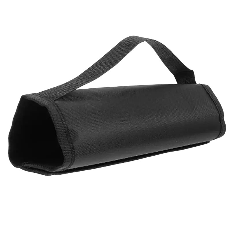 Black fabric roll with handle for carrying agility ladder and hurdle training set in black and orange