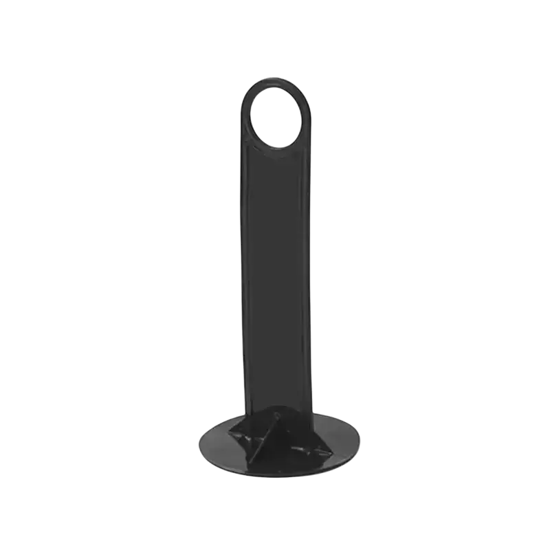 Black plastic agility soccer training cone with circular top loop and flat base for soccer training drills