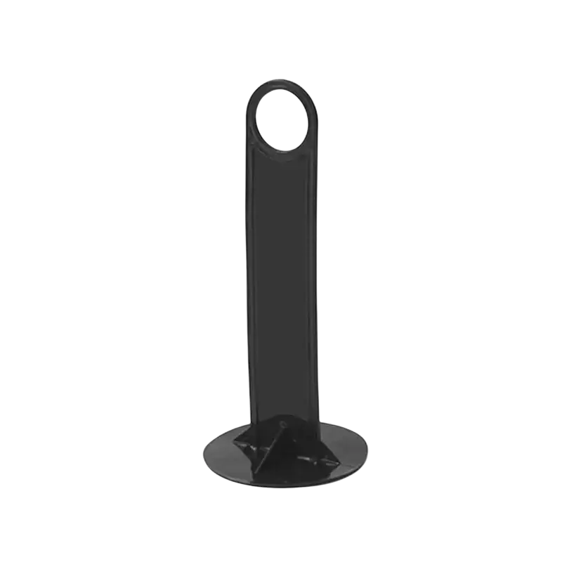 Black plastic agility soccer training cone stand with circular top loop and flat base for sports drills use