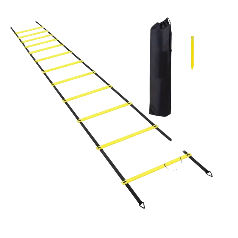 Yellow and black 4-meter agility training equipment speed ladder with nylon straps and carrying bag