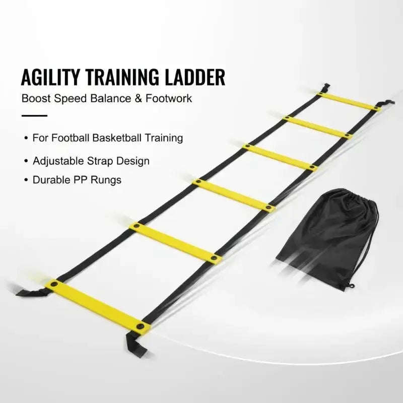 Yellow and black agility training equipment speed ladder with durable pp rungs and nylon straps for speed drills