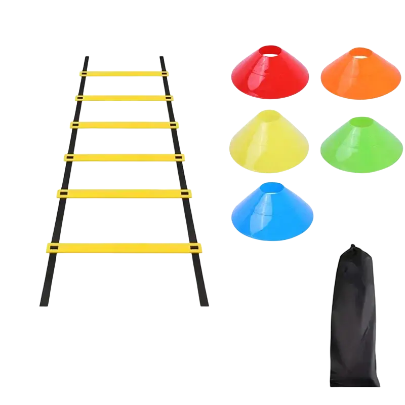 Yellow and black agility ladder with six rungs 30cm tall and 40cm wide for sports agility training kit use