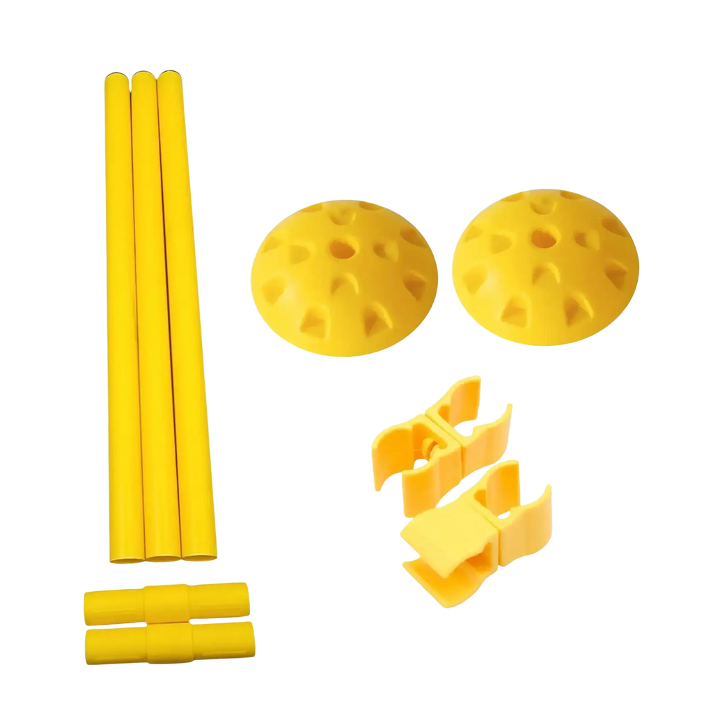 Bright yellow plastic components for pvc agility training pole used in soccer agility practice equipment