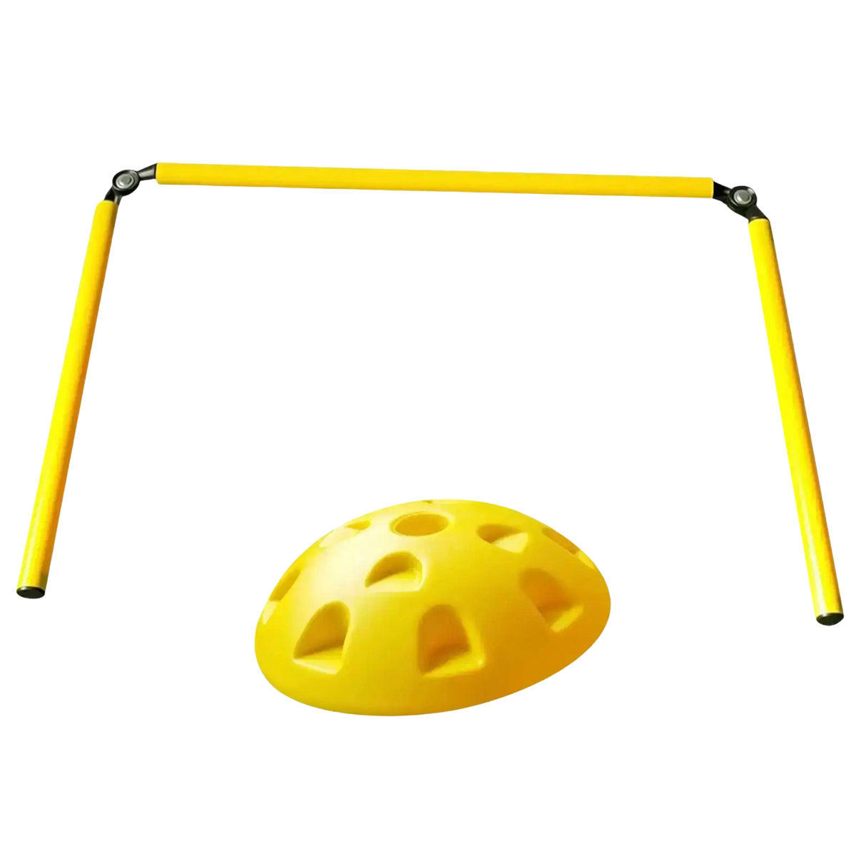 Bright yellow plastic agility training pole with adjustable height and perforated base for soccer and speed practice