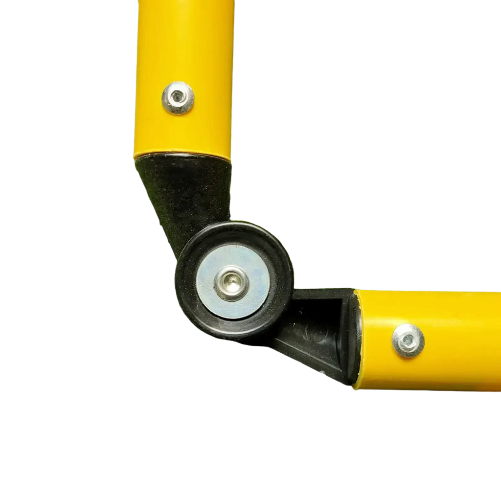 Yellow metal agility training pole with black rubber wheel and silver bolt details for soccer and speed practice