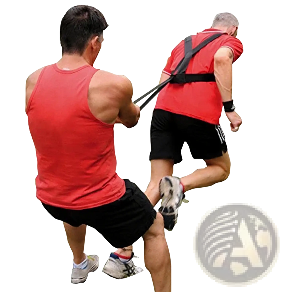 Black resistance band training harness made of durable material designed for agility training sled pull strap use