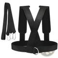 Black nylon agility training resistance harness with padded straps silver carabiners and d-ring attachment point