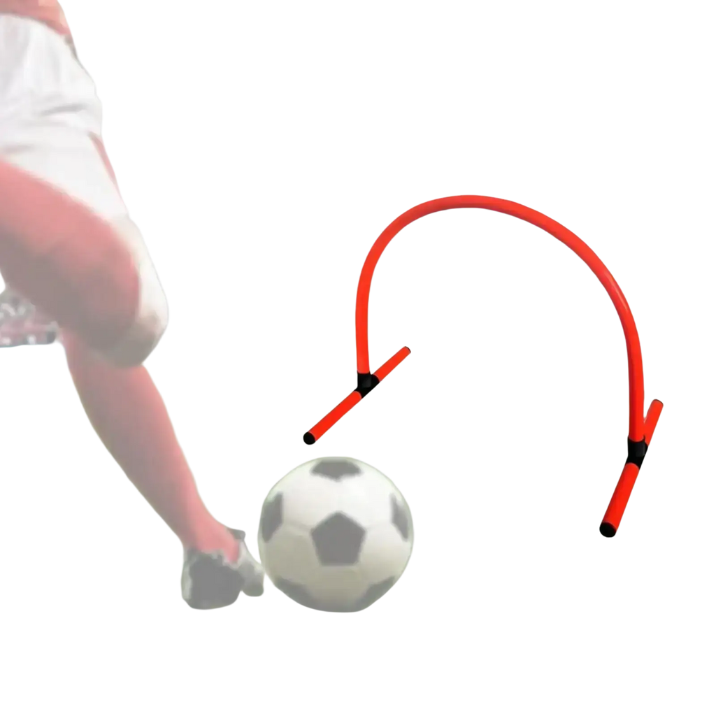 Red plastic pvc soccer dribbling hurdle designed for agility training and soccer training passing drills
