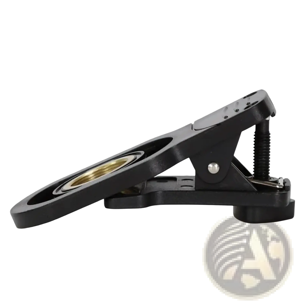 Black plastic clip with brass circular insert and spring mechanism for agnicy 17mm mobile telescope lens phone clip