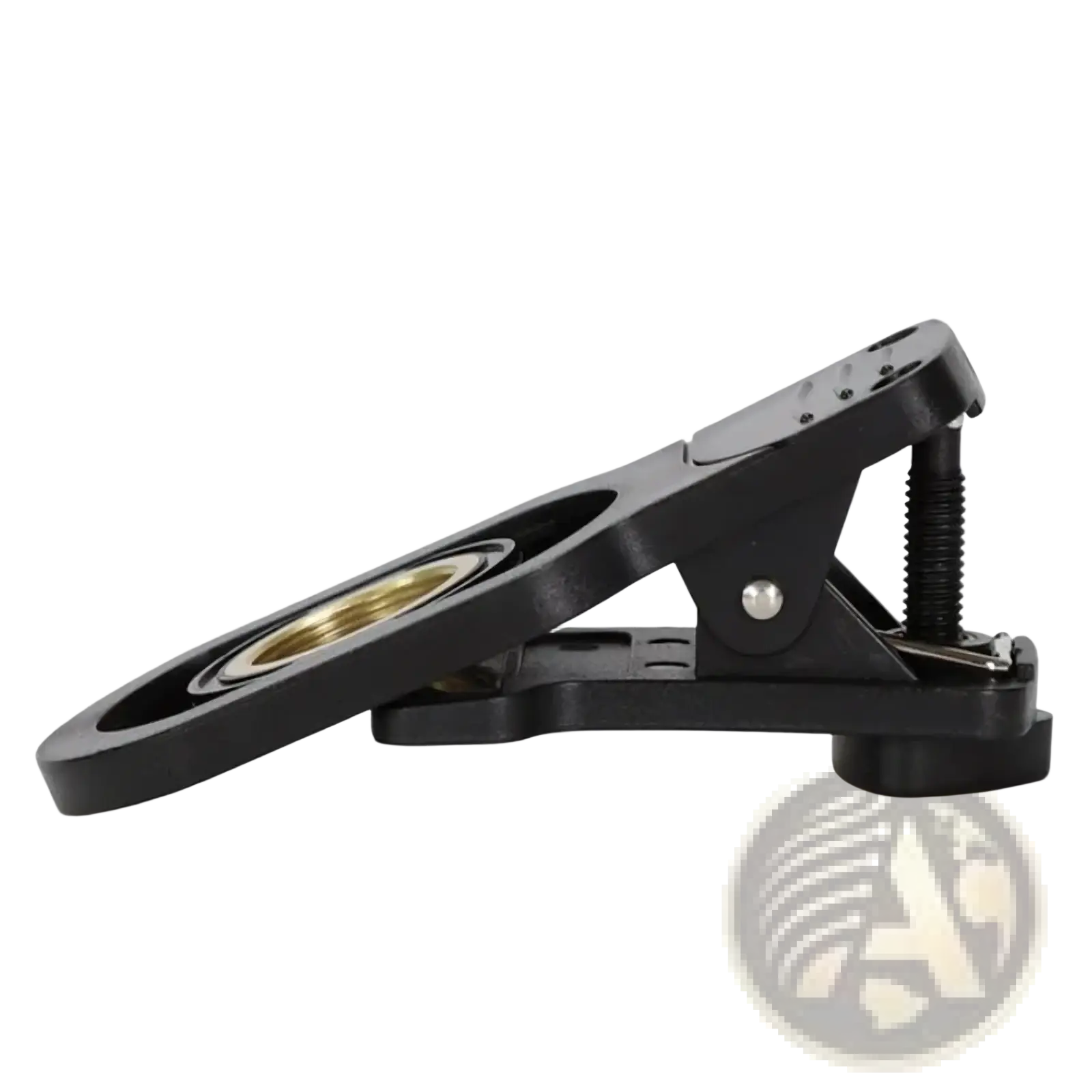 Black plastic clip with brass circular insert and spring mechanism for agnicy 17mm mobile telescope lens phone clip