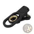 Agnicy 17mm mobile telescope lens phone clip with black plastic clip and brass-colored threaded ring attachment