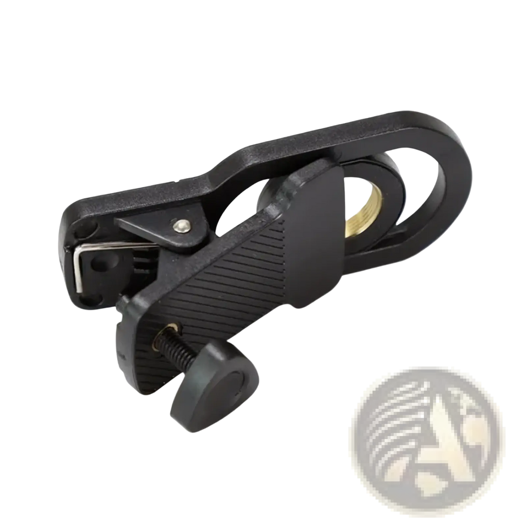 Black plastic camera tripod mount with textured grip and brass threaded insert for agnicy 17mm mobile telescope lens phone clip