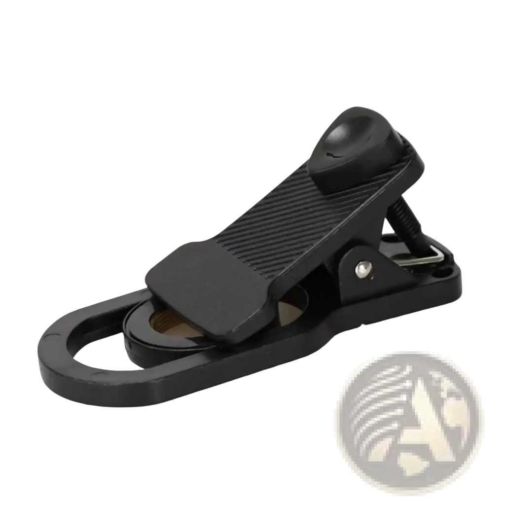 Agnicy 17mm mobile telescope lens phone clip with black plastic clothespin, textured grip, and metal spring mechanism