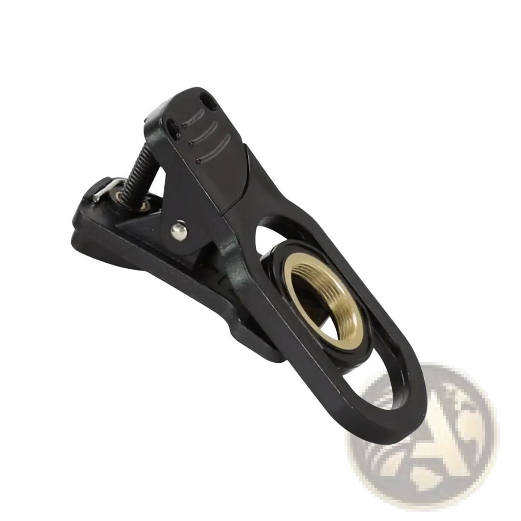 Black plastic clothespin with brass threaded hole for attaching to clothing in agnicy 17mm mobile telescope lens phone clip