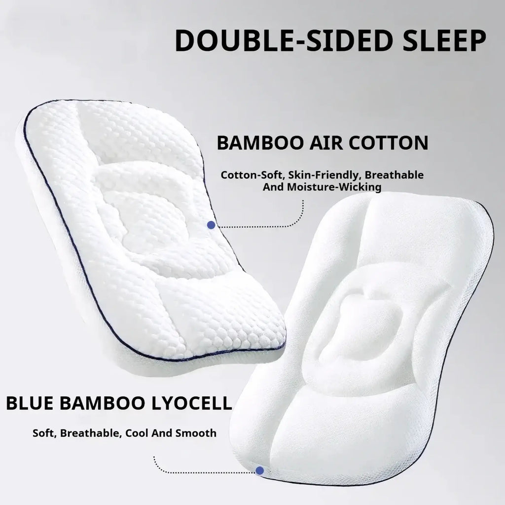 Aibedila orthopedic toddler neck pillow white double-sided with bamboo air cotton and blue bamboo lyocell layers with quilted texture and navy trim