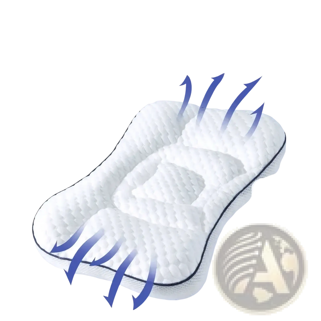 Aibedila orthopedic toddler neck pillow in white quilted fabric with black piping and moisture-wicking design