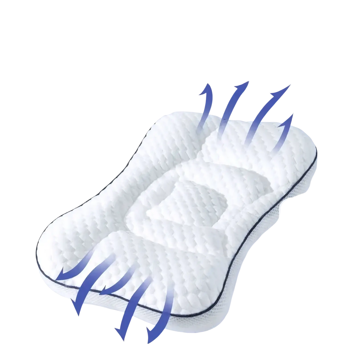 Aibedila orthopedic toddler neck pillow in white quilted fabric with black piping and moisture-wicking design