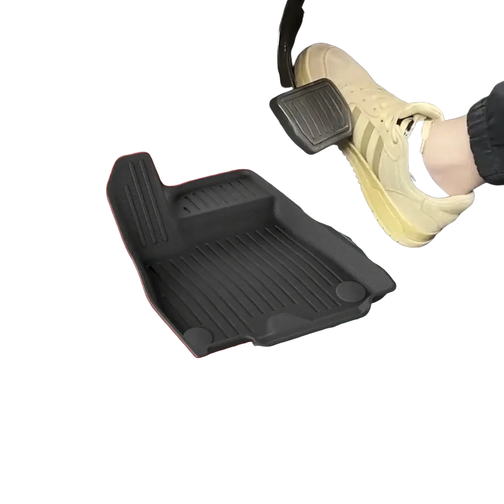 Black 3d molded tpe seat back mat with textured ridges and footwell contours for aion hyper ht 2023