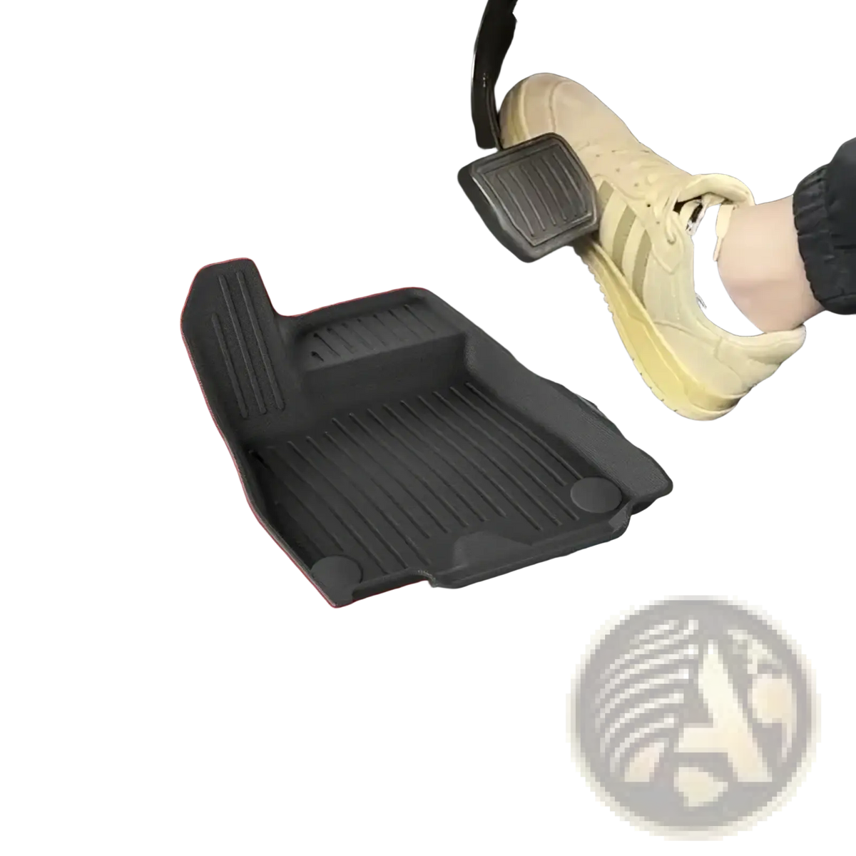 Black 3d molded tpe seat back mat with textured ridges and footwell contours for aion hyper ht 2023