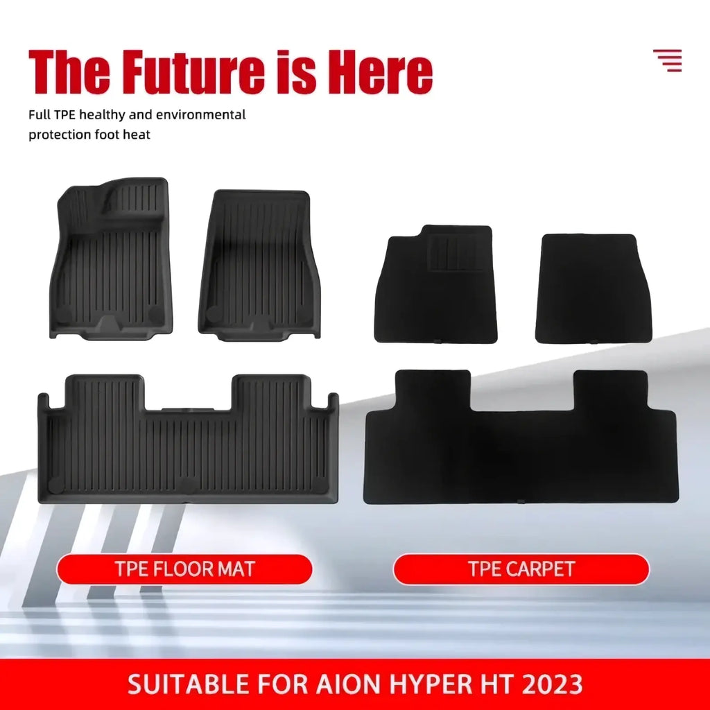 Black tpe floor mats and carpet set designed for aion hyper ht 2023 featuring durable material and precise fit