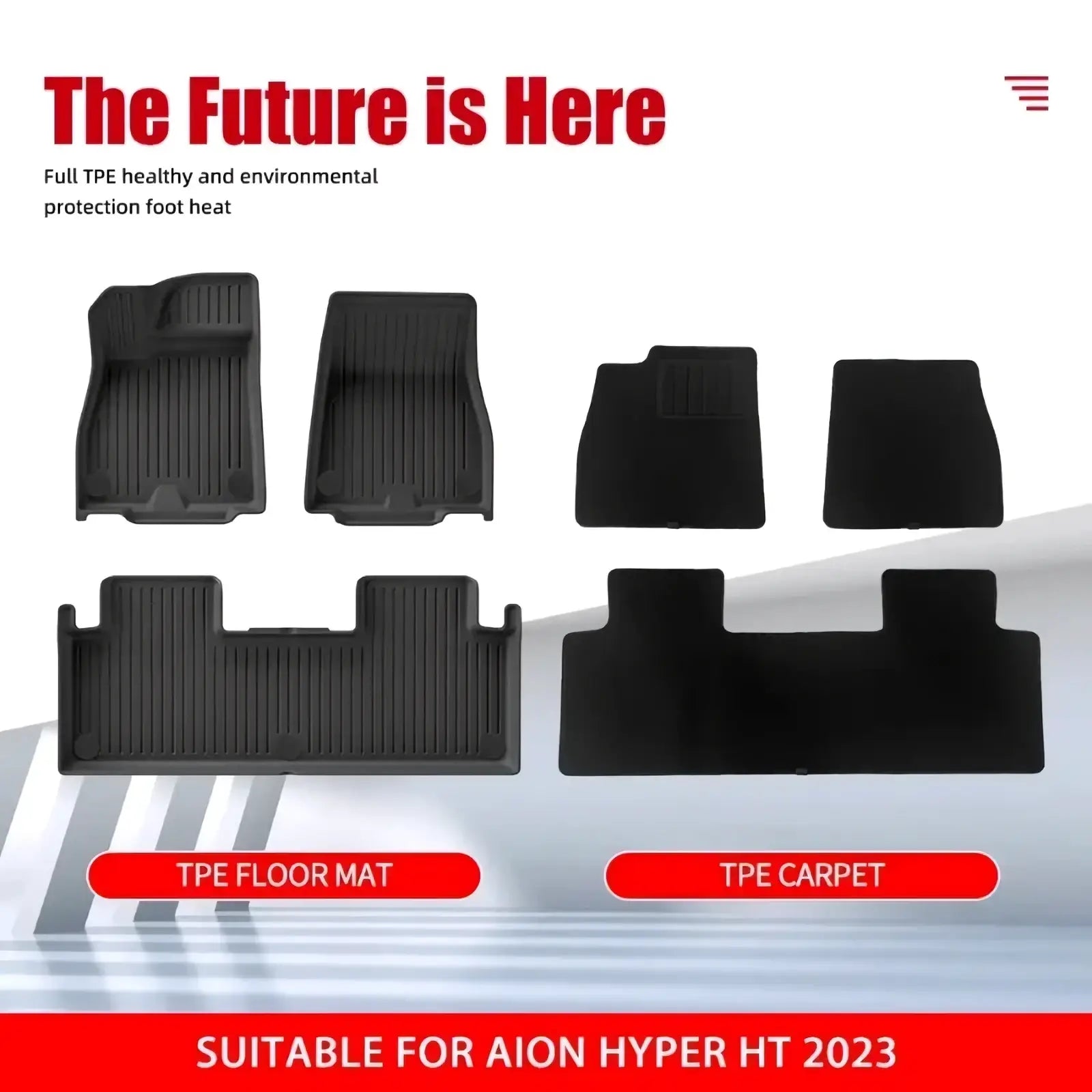 Black tpe floor mats and carpet set designed for aion hyper ht 2023 featuring durable material and precise fit