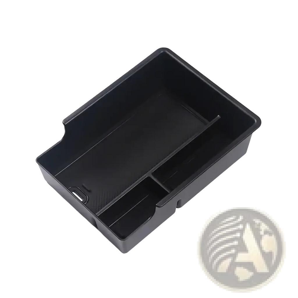 Black plastic aion y plus center console organizer with divided compartments for car storage and organization