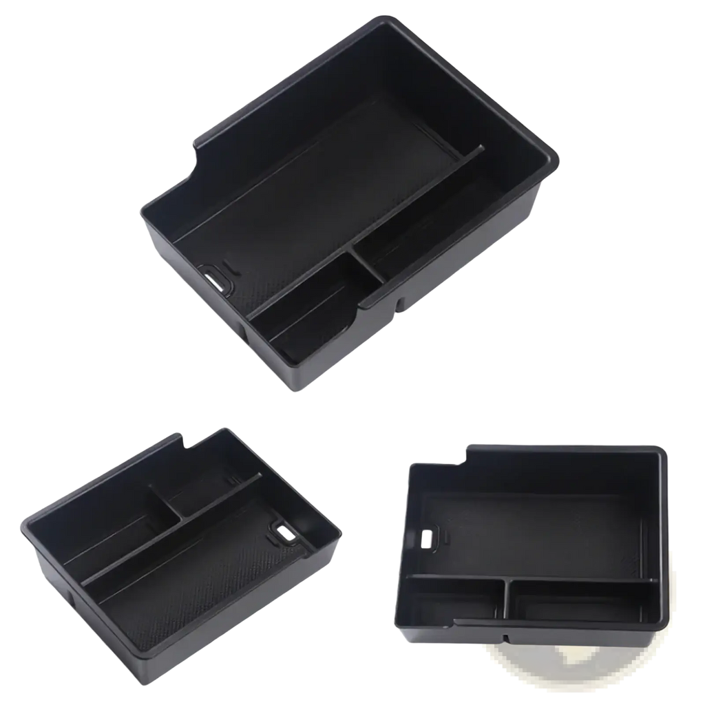 Black plastic Aion y Plus center console organizer with divided compartments for efficient car storage