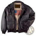 Dark brown leather air force fur bomber jacket with american flag patch on the inner lining