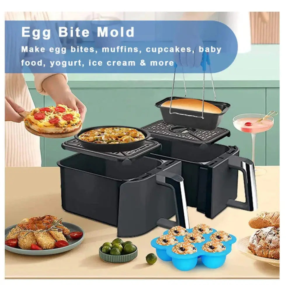 Black 8 quart dual basket air fryer grill rack with detachable baking tray and handle for versatile cooking