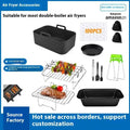 Black rectangular air fryer baking tray with integrated handles and ribbed surface for 8 quart dual basket air fryer grill rack accessory set