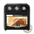 Black plumchef air fryer oven 12l with silver knobs and glass door showing roasted turkey for multi function use