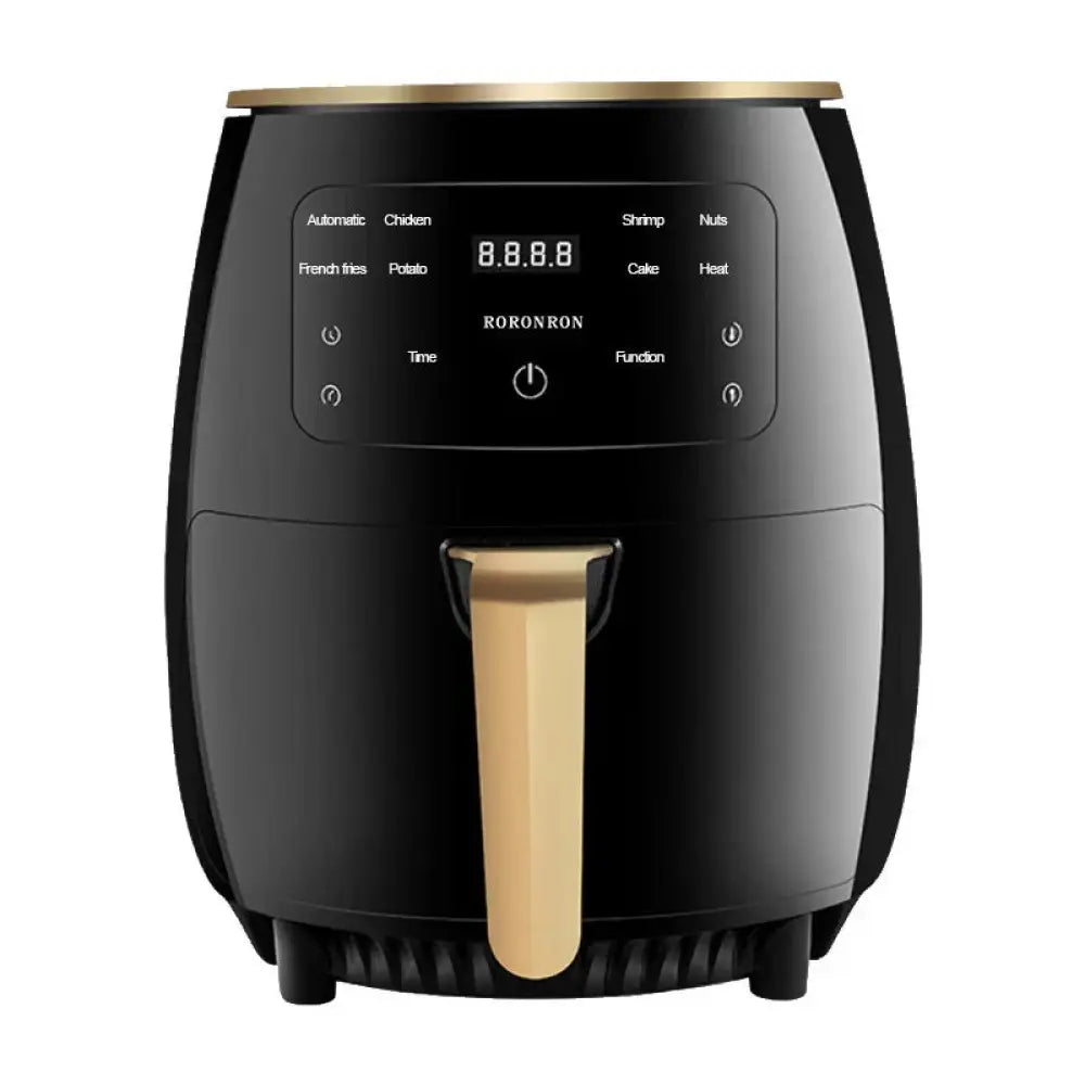 Arbaglobal smart touch digital electric air fryer in black and gold with digital control panel and preset cooking functions