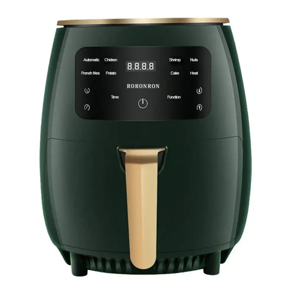 Dark green roronron air fryer with gold lid handle and control panel accents from arbaglobal smart touch digital electric air fryer
