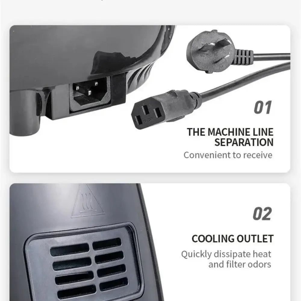 Black plastic power cord and cooling vent on the back of arbaglobal smart touch digital electric air fryer