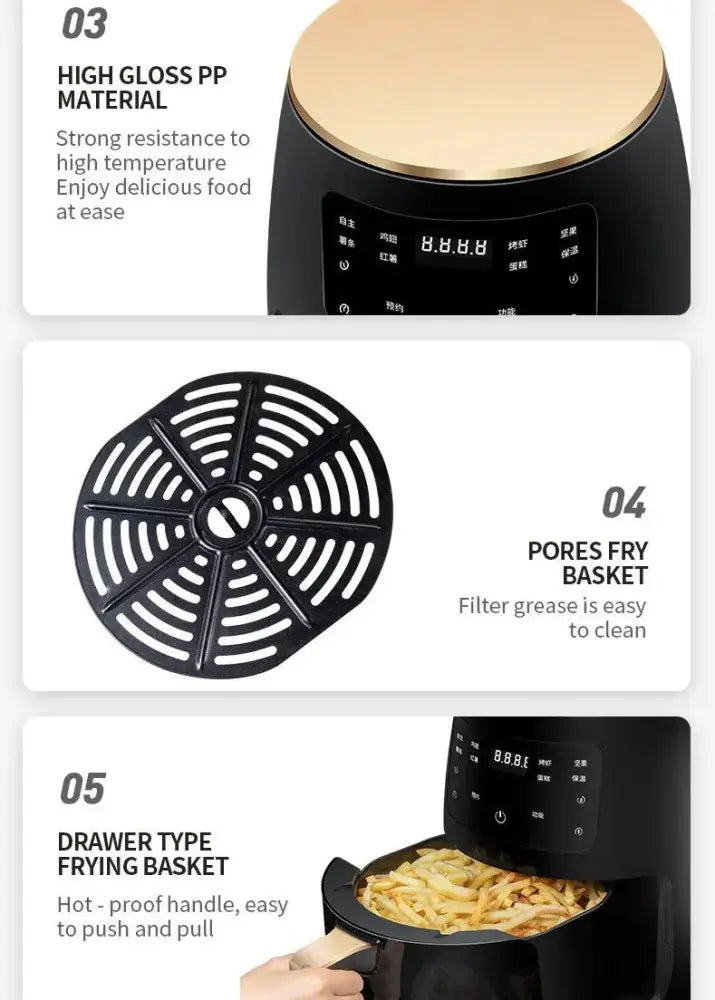 Black Arbaglobal smart touch digital electric air fryer with gold lid and digital control panel for healthy cooking