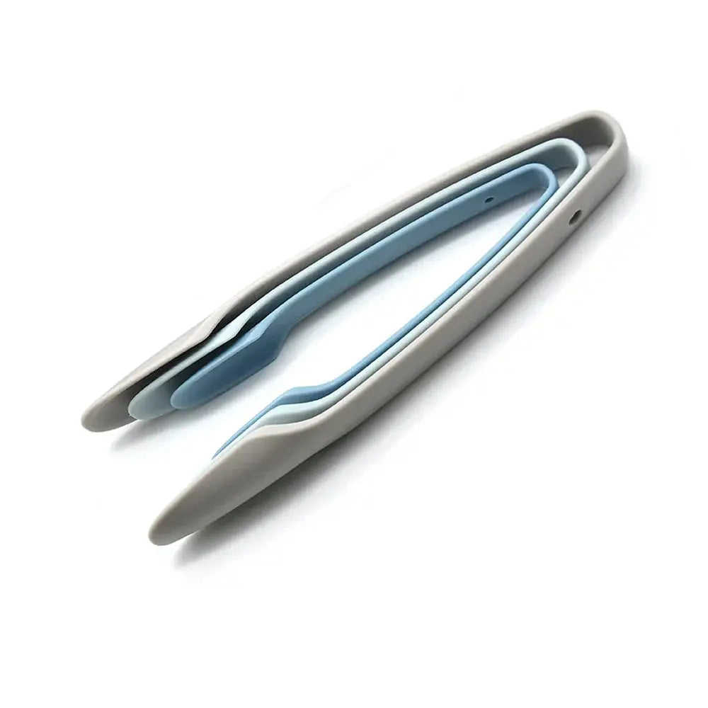 Set of three sleek silicone tongs in soft gray and light blue for use with Arbaglobal Smart Touch Digital Electric Air Fryer