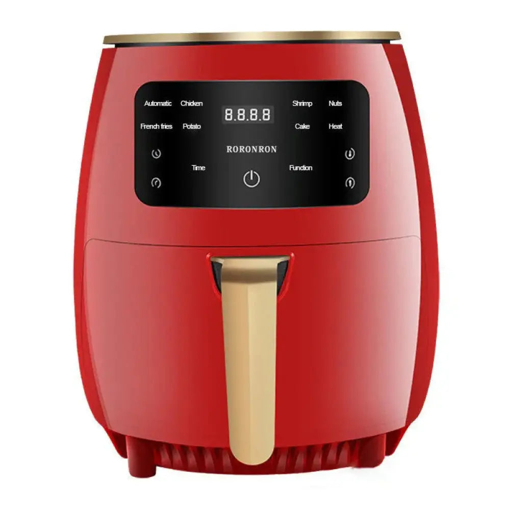 Arbaglobal smart touch digital electric air fryer in red with gold-accented lid and black digital control panel
