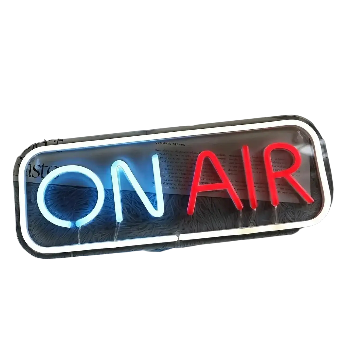 On air led neon sign usb wall art featuring a glowing blue on and red air neon design framed by a white border
