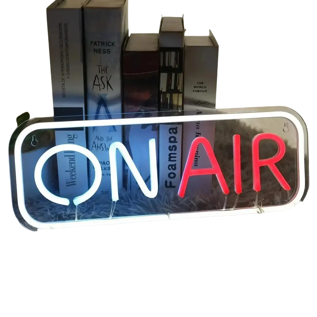 On air led neon sign usb wall art with glowing white on and red air text framed by bright white border