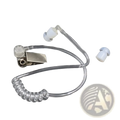 Clear plastic air tube earpiece replacement with metallic clip and white silicone eartips for acoustic coil audio tube