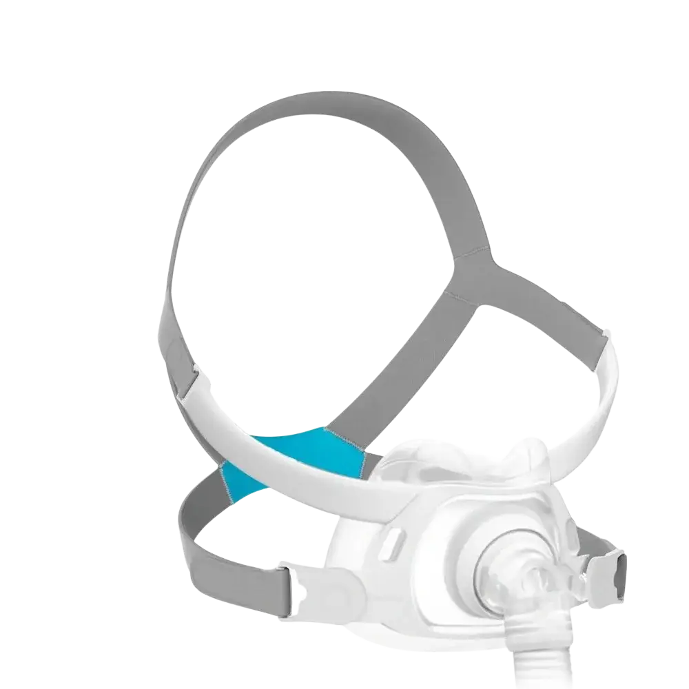 Airfit f40 replacement headgear with clips in white and gray with turquoise accent panel for cpap mask support