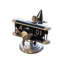 Black and silver biplane airplane flip desk clock with pilot figurine vintage table decor accessory
