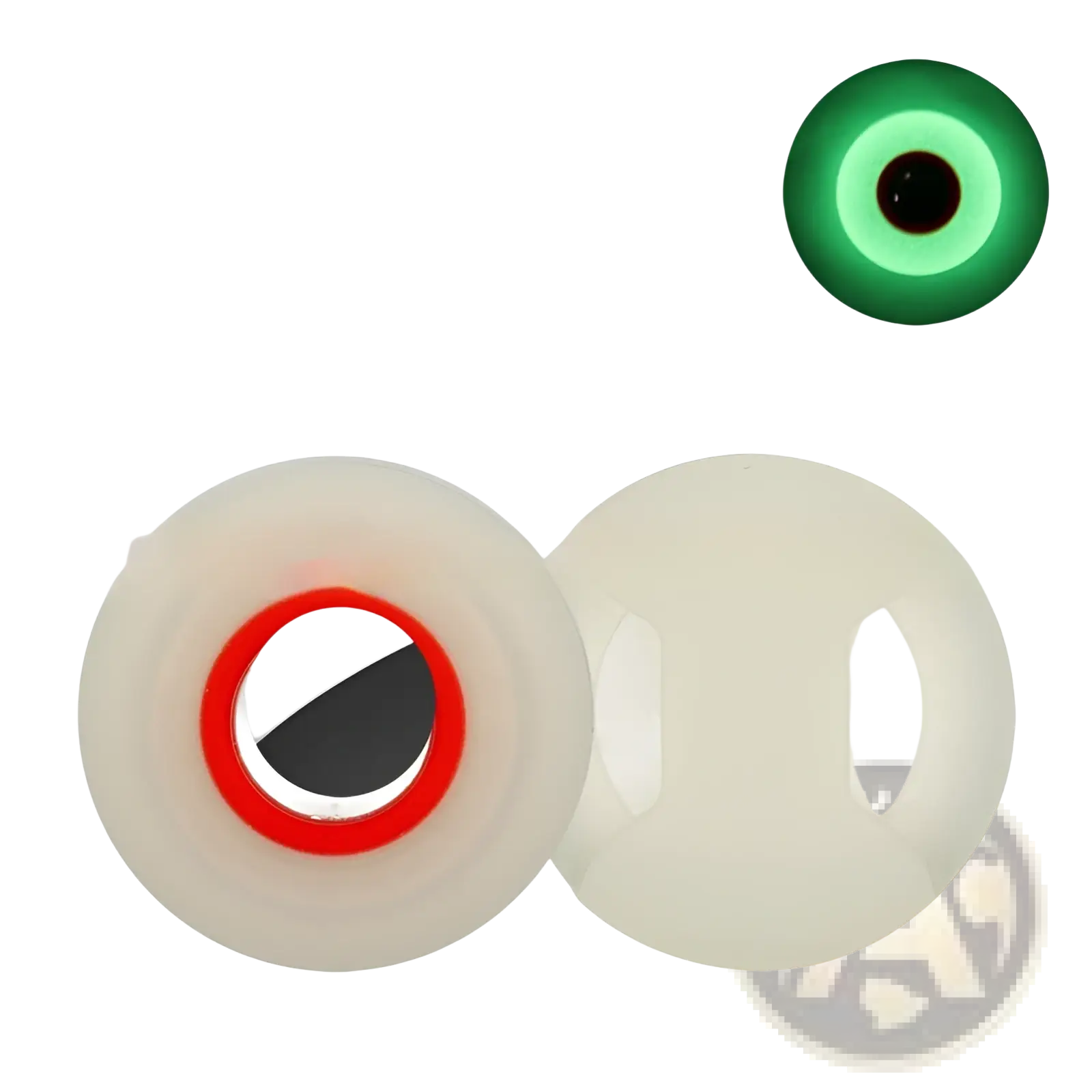 Airtag silicone pet collar tracker protective case with luminous green glow-in-the-dark eyeball design and translucent white shell