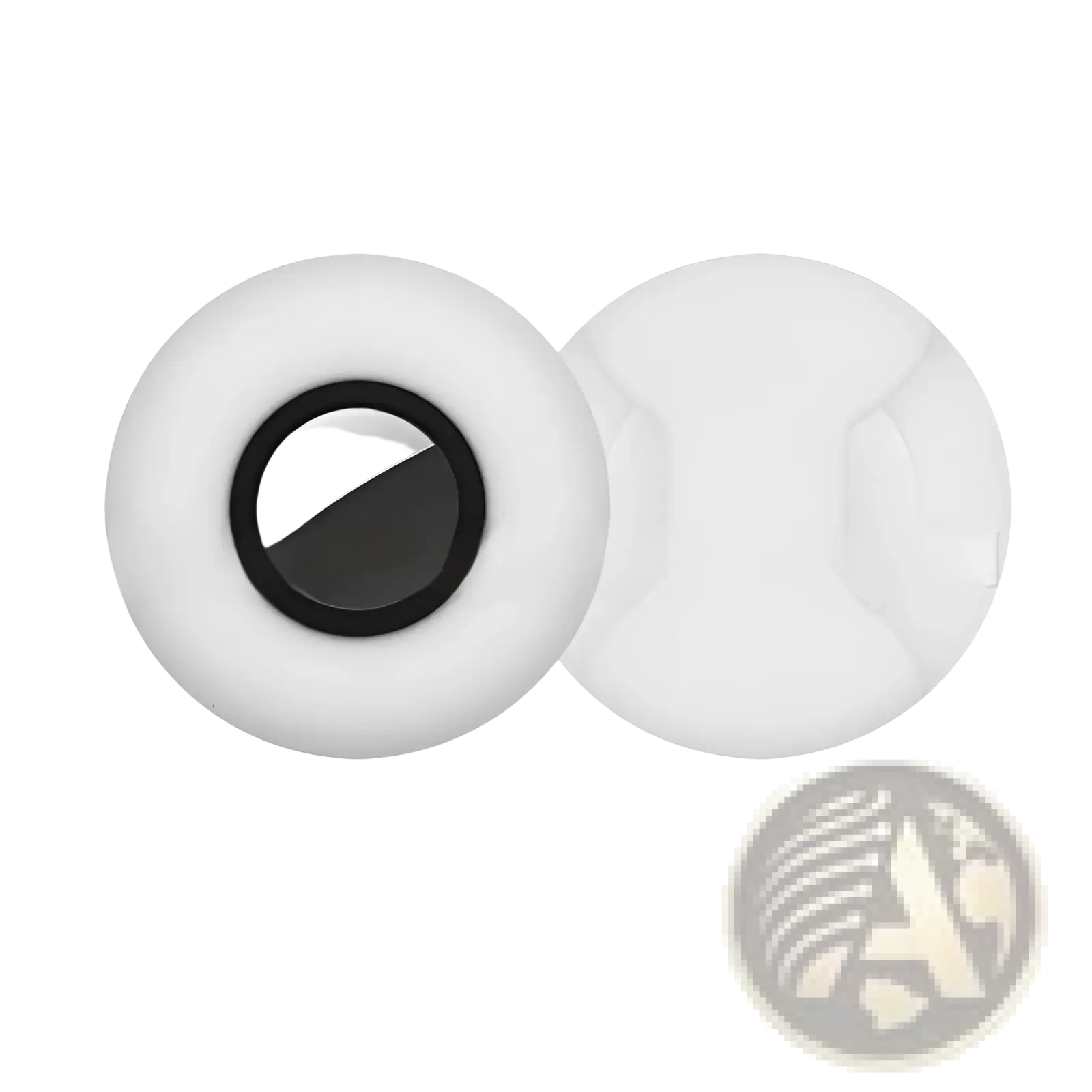 White silicone airtag pet collar tracker protective case lens cap with black circular center for added protection
