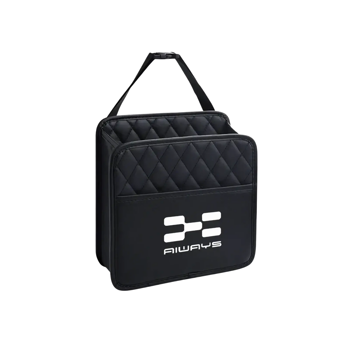 Black quilted fabric aiways u5 backseat organizer with white always logo for car seat storage and organization